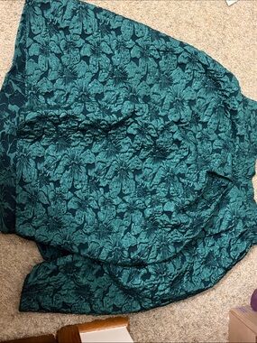 BloomChic Teal Floral Jacquard Skirt